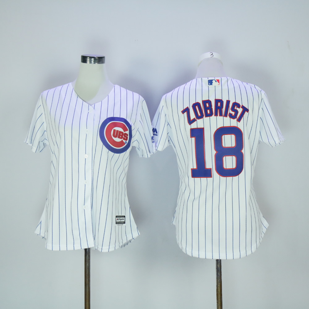 Women Chicago Cubs 18 Zobrist White MLB Jerseys